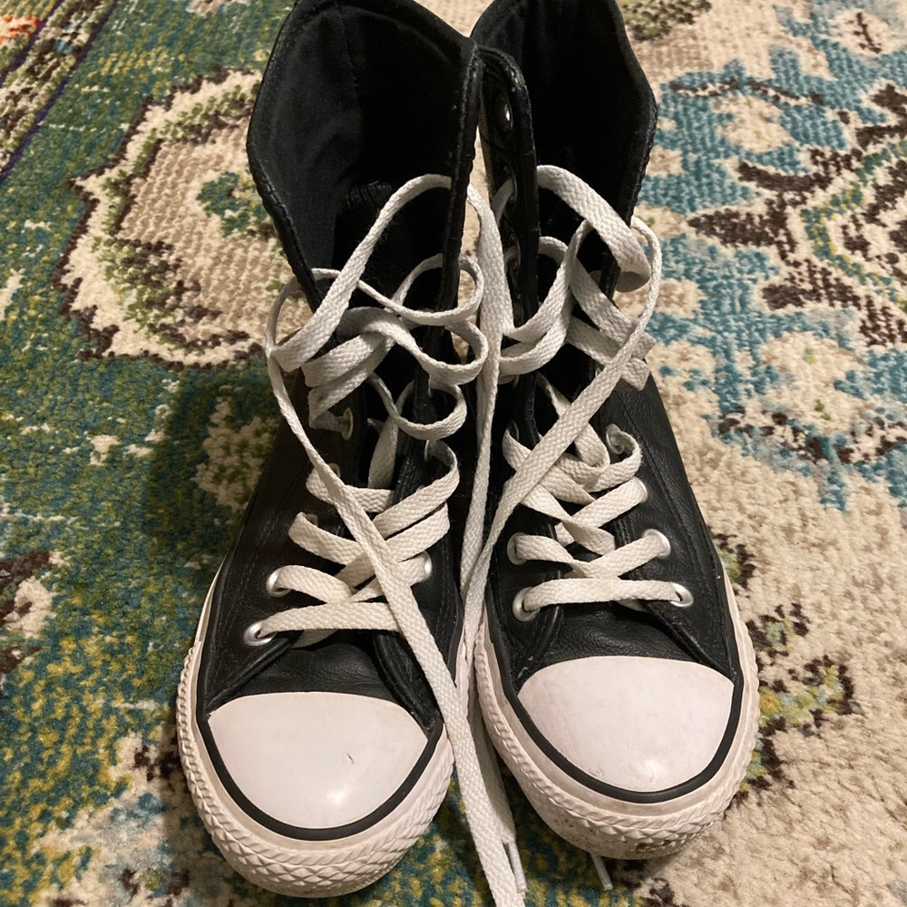 Black Leather High Top Converse
